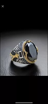 Buy Silver Ring 925 Jewelry  With Black Stones Mens… • 40£