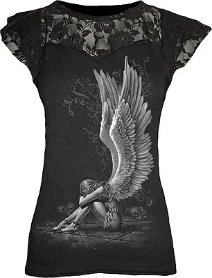 Buy Spiral Direct ENSLAVED ANGEL Womens Goth/Rock Lace Layer Cap Sleeve Top Clothing • 19.75£