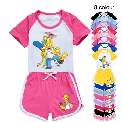 Buy New Children's The Simpson T-shirt Shorts Suits T Shirt Tops Tracksuits PJ's Set • 9.99£