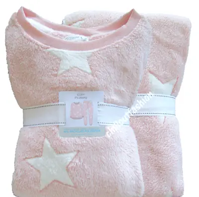 Buy Ladies Fleece Pyjamas PINK STARS Women 6 - 20 Warm Winter PJs Nightwear Primark • 21£