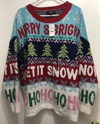 Buy 33 Degrees XL Women’s Ugly Christmas Sweater Merry & Bright Let It Snow Ho Ho Ho • 24.12£