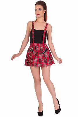 Buy Red Black Tartan Gothic Emo Rockabilly High Life Pinafore Skirt BANNED Apparel • 22.99£