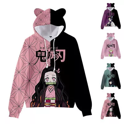 Buy Demon Slayer Anime Hoodie Pullover Sweatshirt Cute Cat Ear Tops Costume Clothes • 14.39£