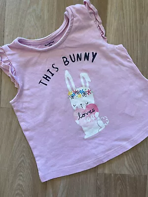 Buy Baby Girl 3-6 Months F&F Pink Sleeveless Top T-Shirt This Bunny Loves You • 1.50£