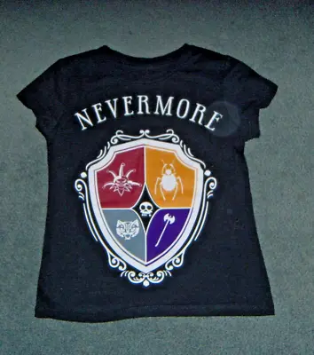 Buy Addams Family Wednesday  NEVERMORE  School Crest T-shirt Kids Size Small • 3.95£