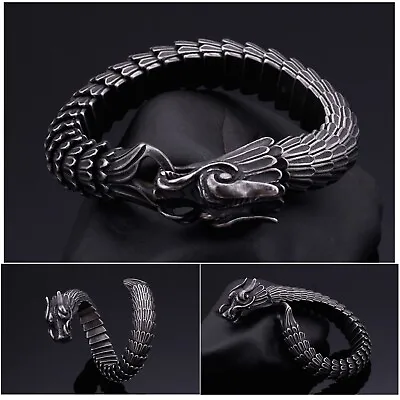 Buy Men's Solid Gun Metal Stainless Steel Viking Dragon Bracelet Jewellery Gift UK • 39.50£