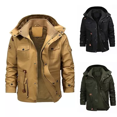 Buy Men's Zip Up Hooded Winter Parka Outwear Jacket With Long Sleeve Fleece Lining • 37.78£