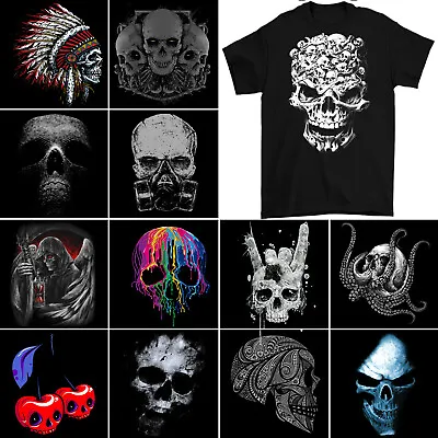 Buy Skull T-Shirt Mens Biker Tattoo Tribal Viking Demon Gym Heavy Metal Rock Death • 10.99£