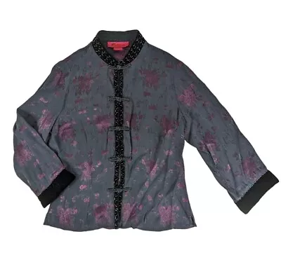 Buy Monsoon Black Mandarin Inspired Jacket 55% Silk Black Floral Beaded, Size 10 • 17.89£