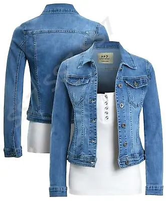 Buy Womens Size 14 12 10 8 16 Stretch Fitted Denim Jacket Ladies Jean Jackets Blue • 29.95£