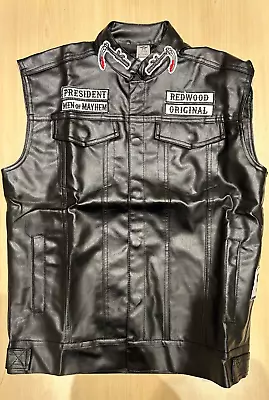 Buy Sons Of Anarchy Faux Leather Vest Waist Coat Cut New • 49.99£