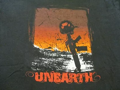 Buy Unearth  Army Helmet On M-16 Rifle Grave Marker T-shirt Youth Med Metalcore Band • 11.80£