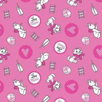 Buy Sale Disney Aritocats Marie Loves Milk 100% Cotton Pink White Cat Fabric Bthy • 4.74£