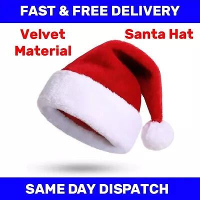 Buy Christmas Santa Hat Adult Warm Red And White Festive Classic Soft Velvet Hat • 2.95£