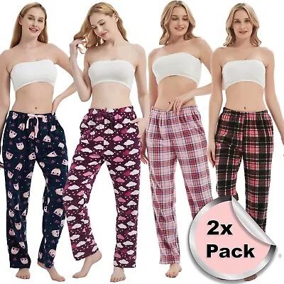 Buy Pack Of 2 Womens Pyjamas Fleece Ladies Bottoms Pants Loungewear Pjs Nightwear • 14.99£