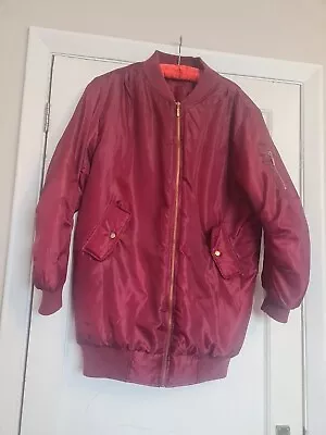 Buy Mens Size XL Burgundy Red Longline Bomber Jacket Coat Padded • 3.50£