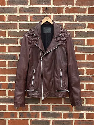 Buy All Saints Mens Oxblood CONROY Leather Biker Jacket Brown Bomber MEDIUM A462 • 209.99£