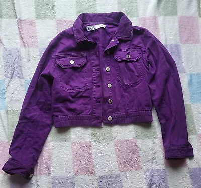 Buy Zara Purple Denim Jacket, XS Cropped • 9£