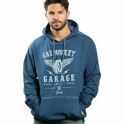 Buy Official Gas Monkey Garage Mens Parts & Services Acid Wash Hoodie Navy S - XXL • 24.99£