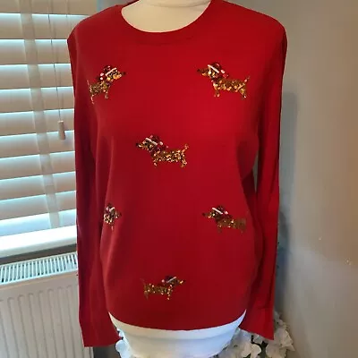 Buy Ladies M&S Christmas Jumper Sequin Dachshund Dogs Size Large - A493 • 15£