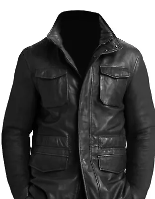 Buy Black Genuine Lamb Leather M-65 Field Military Rambo Desert Storm Coat Jacket • 109.99£