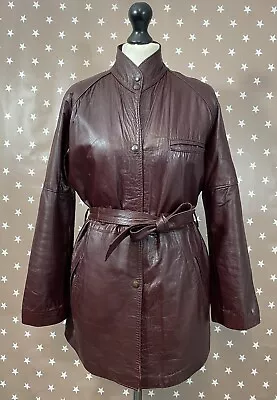 Buy Distressed Burgundy Leather Jacket Womens Size 12 Vintage  • 27.99£