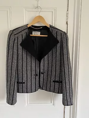 Buy Vintage Windsmoor Blazer Jacket UK12 Black White Chevron Retro Party Wedding 80s • 15£