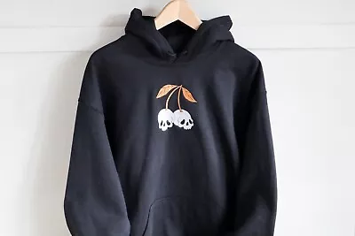 Buy Skull Cherry Embroidered Hoodie, Black Graphic Hoodie, Gothic Apparel • 29£