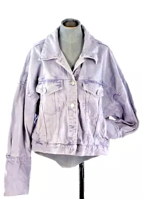 Buy Zara Womens Jacket Denim Lilac Purple Pockets Oversized Cotton Cropped Size S M • 29.99£