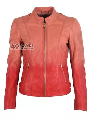 Buy Women's Leather Jacket Pink Red Designer Fashion Biker Style Real Napa Leather • 49£