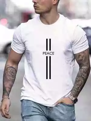 Buy Men's Peace Print Summer Round Neck, Short Sleeve T-Shirt, Casual Everyday Fit T • 9.78£