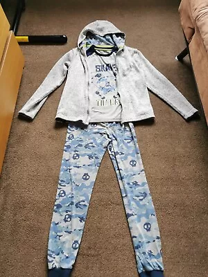 Buy Boy's 3 Piece Pyjama Set - Bottoms/top/full Zip Hoodie 13 Yrs Skateboard/skull  • 2.99£