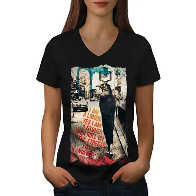 Buy Wellcoda Loner Stoner City Animal Womens V-Neck T-shirt, Bird Graphic Design Tee • 15.99£