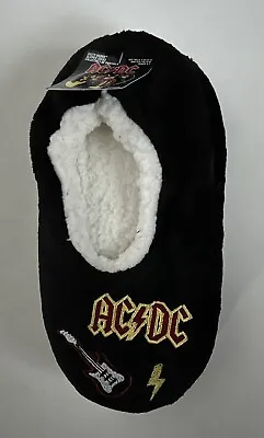 Buy AC/DC Fuzzy Babba Black Slipper Socks Size S/M Shoe Size 5-7 NWT • 9.50£