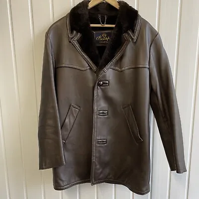 Buy Bendyk Mens Brown Leather Jacket Faux Fur Lined 44 Inch Chest CH • 5£