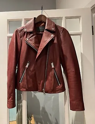 Buy All Saints Dalby Dark Red Burgundy Biker Style Leather Jacket • 90£