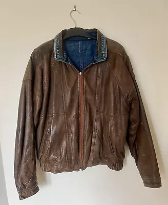 Buy Men’s Reversible Leather Denim Jacket 80s - 90s Retro Vintage  • 36£