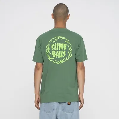 Buy NEW SANTA CRUZ SLIME BALLS MONO SPLAT L Skate T-Shirt LEAF GREEN Street Wear Wow • 29.99£
