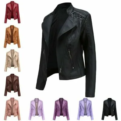 Buy Ladies Leather Jacket Biker Style Tops Black Jacket ZIpped Locomotive Clothes • 30.54£