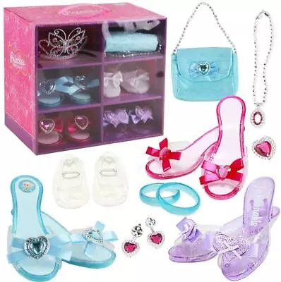 Buy 4 Pairs Set Kids Childs Play Toys Princess Shoe & Jewellery Boutique Tiara Gift • 19.99£
