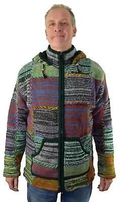 Buy New Fair Trade Knitted Wool Lined Zip Jacket M L Xl 2XL Ethnic Hippie Nepal Coat • 65.99£