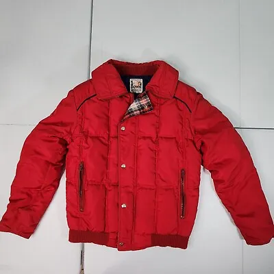 Buy Vintage 1st Down Goose Women S Red Quilted Plaid Trim Puffer Bomber Jacket USA • 26.46£