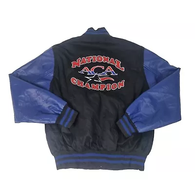 Buy National ACA Champion Embroidery Varsity Jacket In Blue And Black,  Medium  • 40£