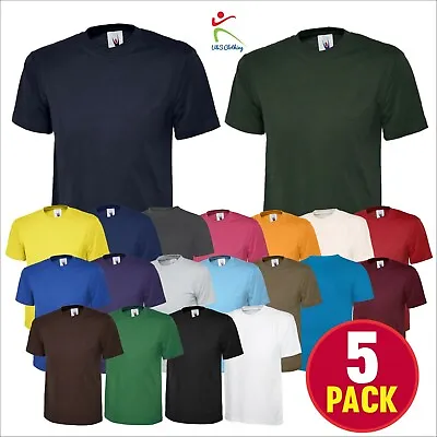Buy 5 PACK Short Sleeve T-SHIRT Blank 100% Cotton Round Neck Plain Casual TEE SHIRT • 21.77£