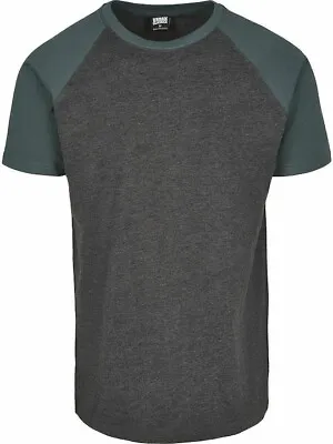 Buy Urban Classics Mens Baseball Contrast Sleeves T-Shirt XL BNWT Charcoal/Green • 11.99£