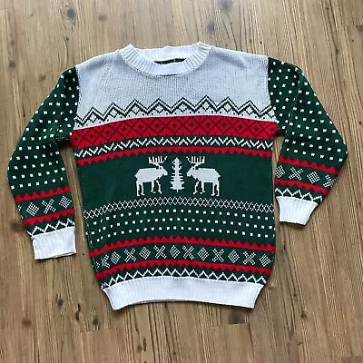 Buy Vintage Ugly Christmas Jumper White Green Red Size M Reindeer 90s • 4£