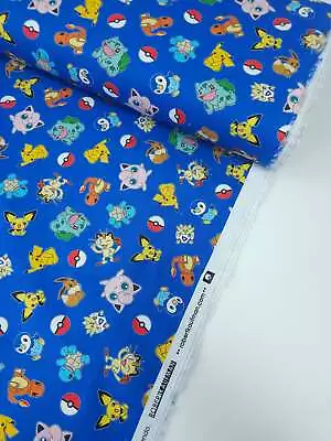 Buy Blue Pokemon Character 100% Cotton Fabric - Perfect For Quilting & Dressmaking • 7.49£