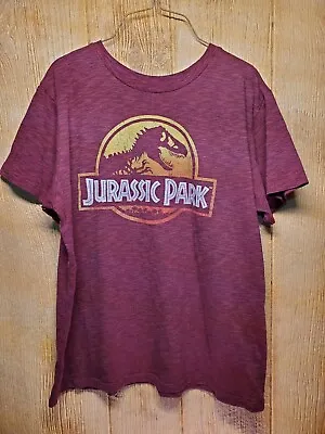 Buy Jurassic Park T-Shirt Short Sleeve Classic Logo Maroon Size L • 11.39£
