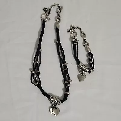 Buy DANON Necklace & Bracelet Heart Bead Set Black Cord Silver Designer Jewellery  • 39.99£