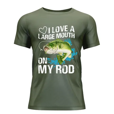 Buy Large Mouth On My Rod Fishing T-Shirt - 100% Organic Cotton NEW • 15.99£